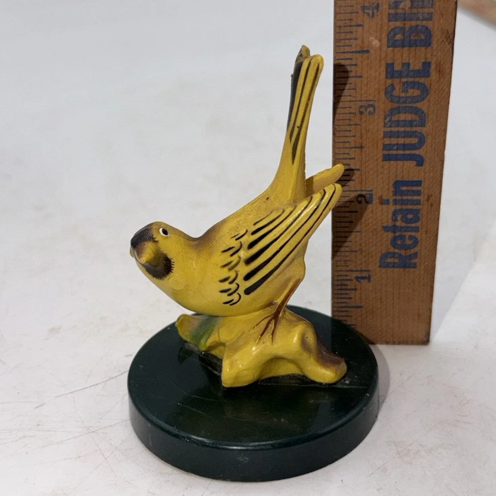 Vintage Hong Kong Goldfinch Bird plastic Figurine yellow brown green base